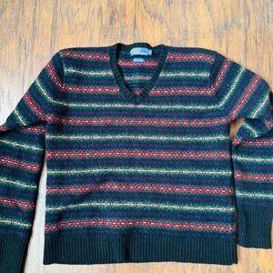 Ralph Lauren V-Neck Sweater - Black and Red Stripes